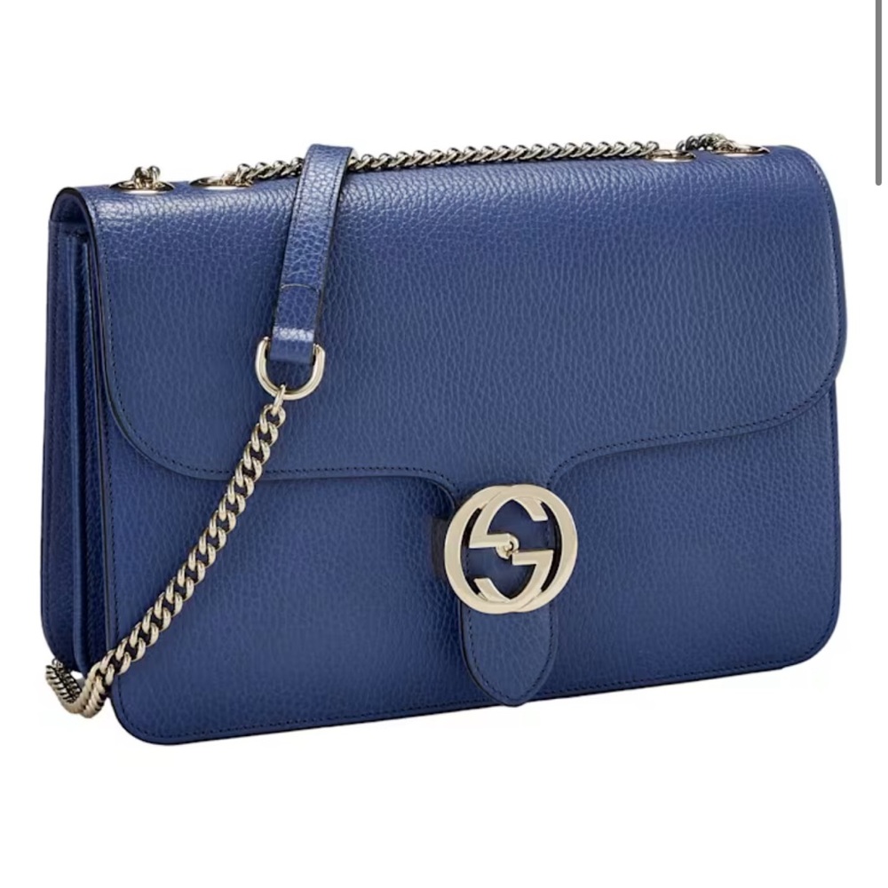 New Gucci Interlocking GG Blue Crossbody Chain Bag